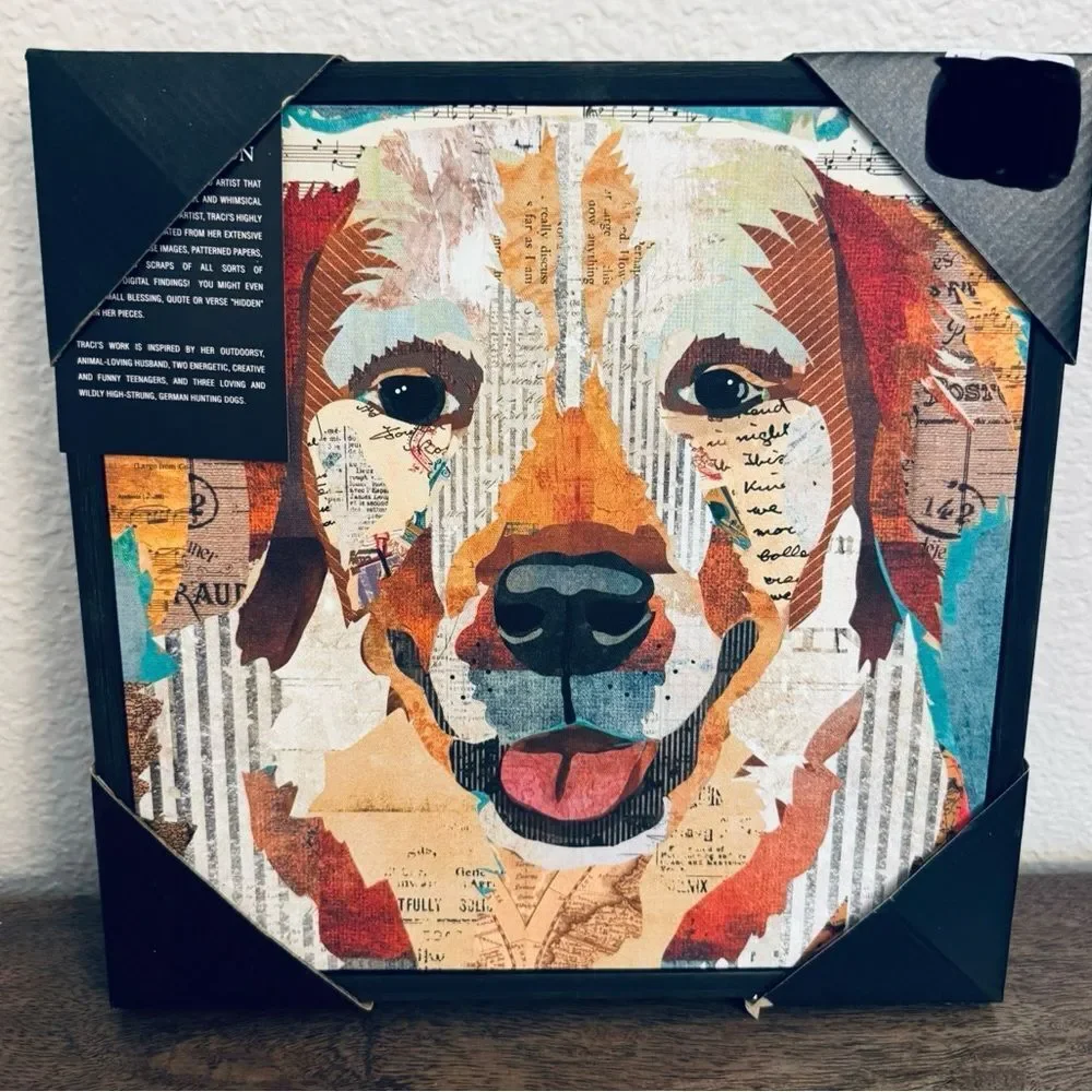 Canvas Collage Framed Dog Portrait Wall Decor Yellow Lab Golden Retriever